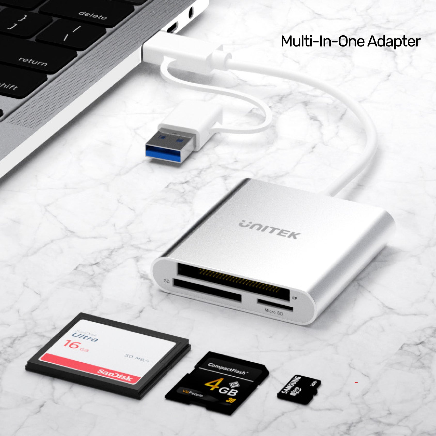 USB 3.0 3 Ports Memory Card Reader with USB-C Adapter