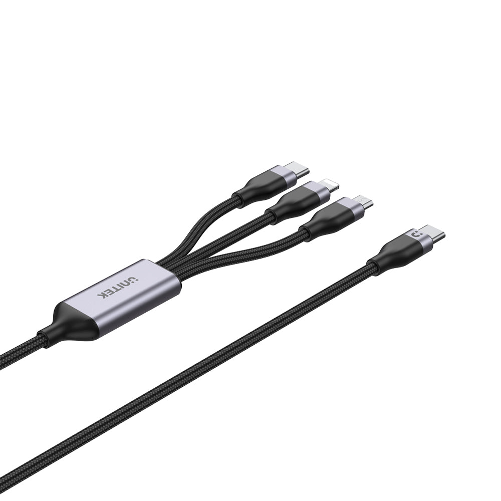 3-in-1 USB-C - Lightning / USB-C / Micro USB マルチ充電ケーブル (ブラック)