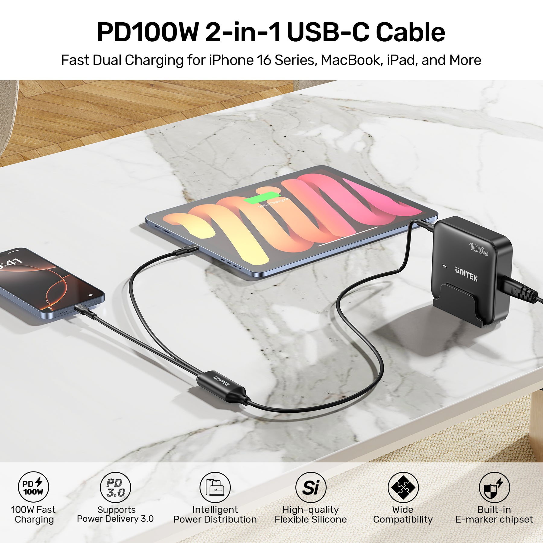 PD100W 2-in-1 USB-C Cable