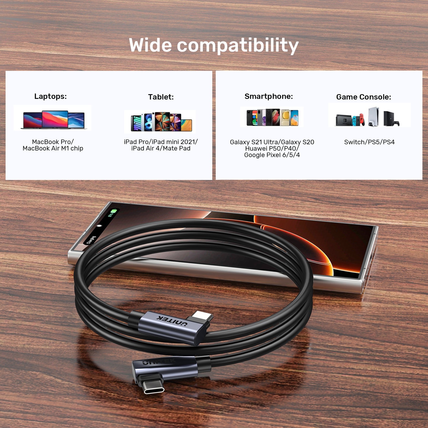 PD100W USB-C Cable Dual 90 Degree
