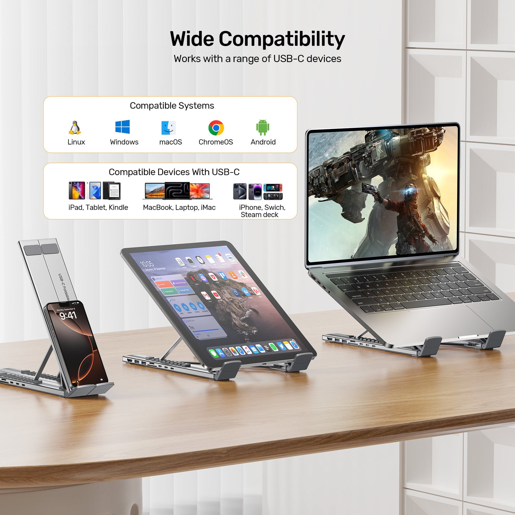 USB-C Foldable Laptop Stand with Docking Station