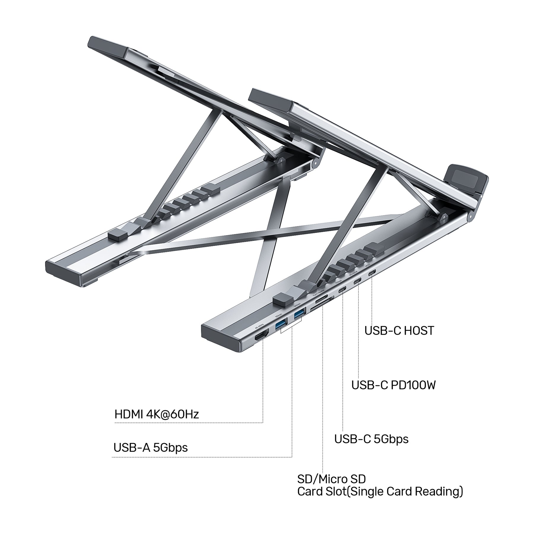 USB-C Foldable Laptop Stand with Docking Station