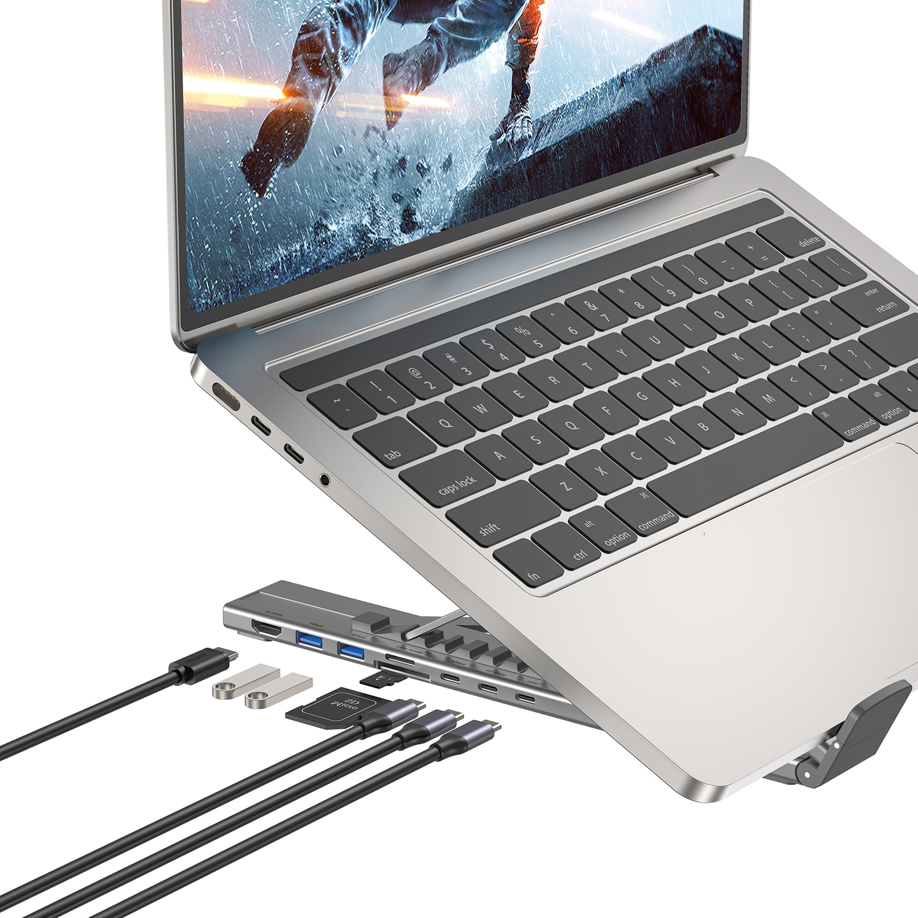 USB-C Foldable Laptop Stand with Docking Station