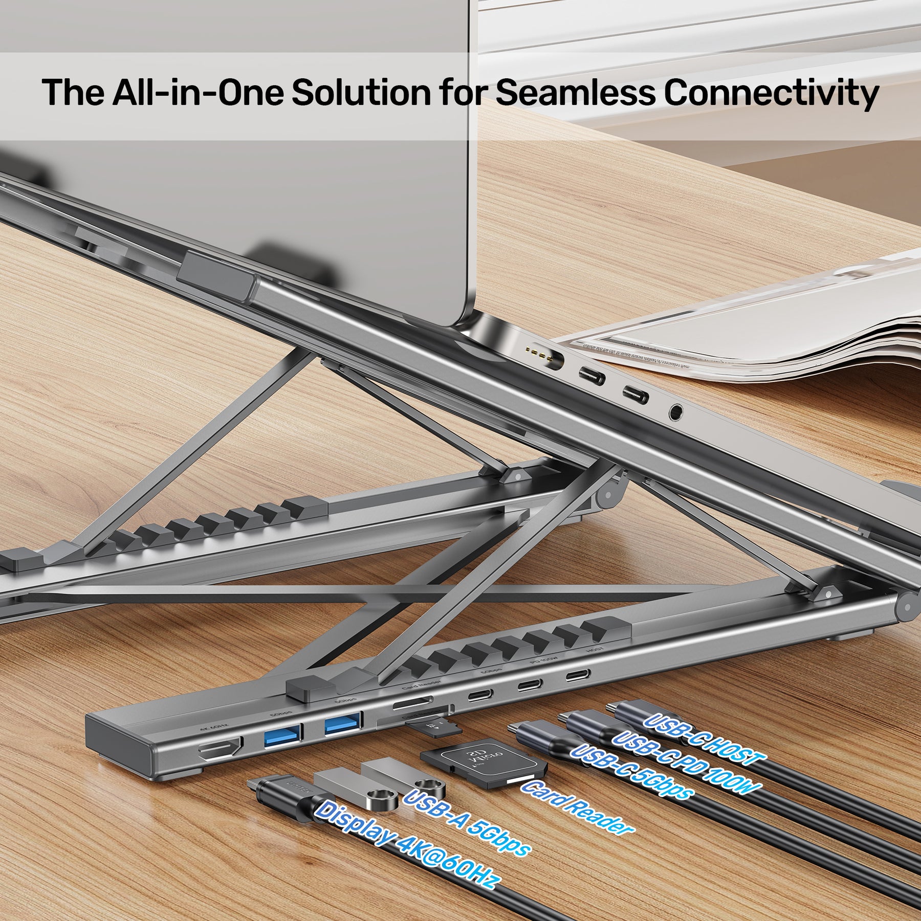 USB-C Foldable Laptop Stand with Docking Station