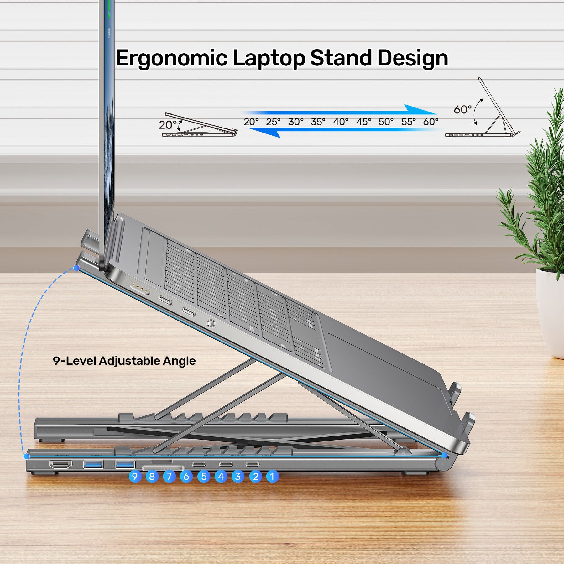 USB-C Foldable Laptop Stand with Docking Station