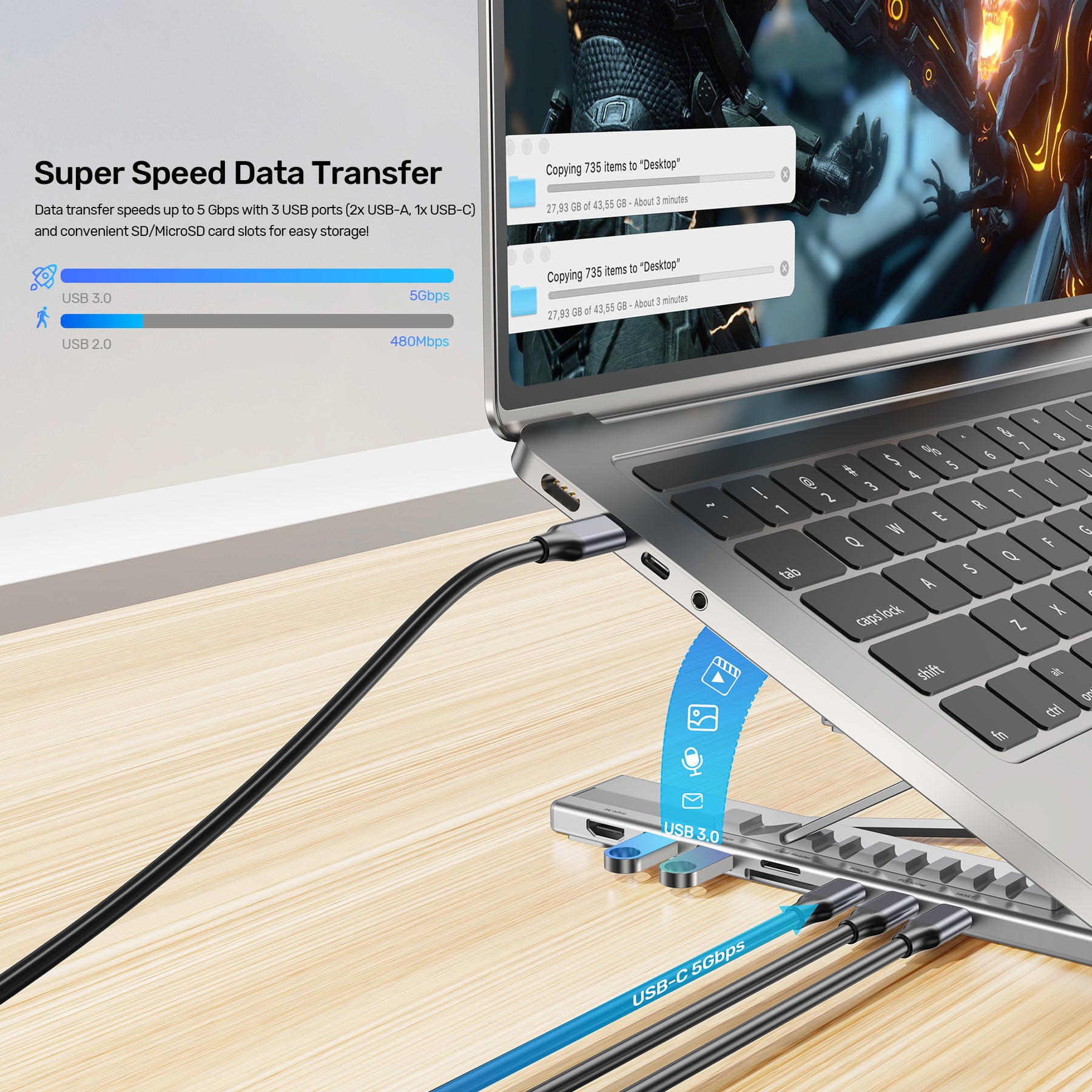 USB-C Foldable Laptop Stand with Docking Station