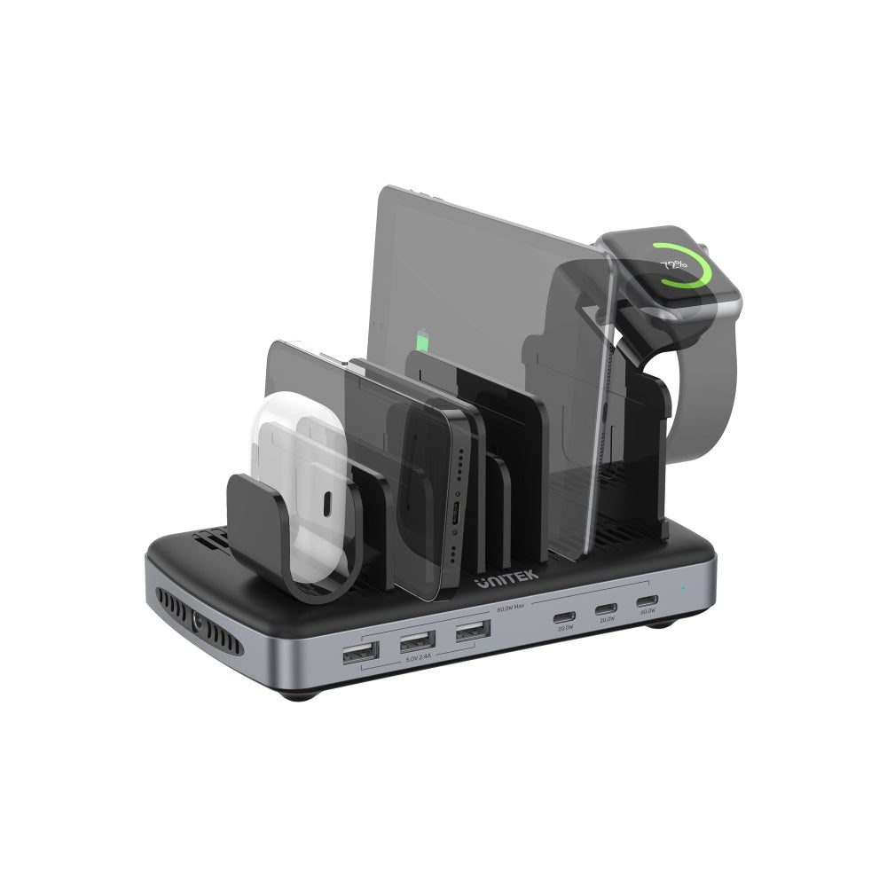 Charging Station for Multiple Devices TYCRALI 120W Port Charger Station with PD USB C Fast Port, Short Cables, Charging Dock Designed for Appl