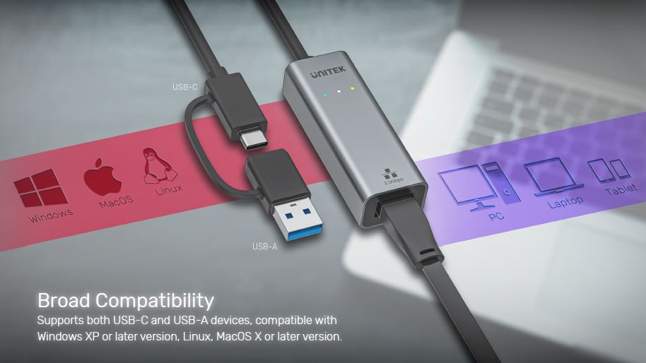 Hybrid USB-C/ USB-A to 2.5G Gigabit Ethernet Adapter