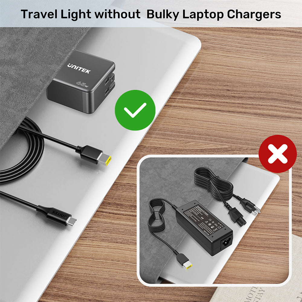 65W USB C to DC Charging Cable Rectangle DC Jack 11.0 x 4.5mm for Lenovo Laptops