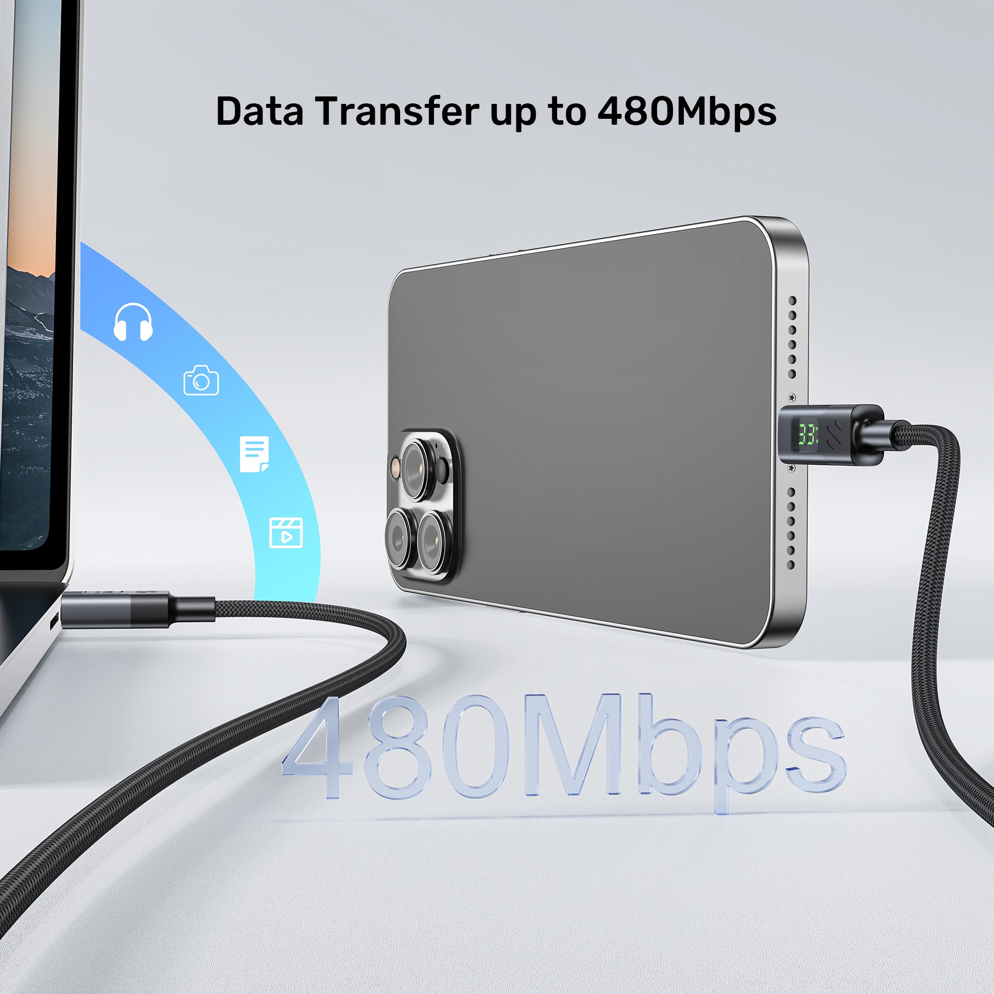 PD 60W USB-C Charging Cable with LED Display