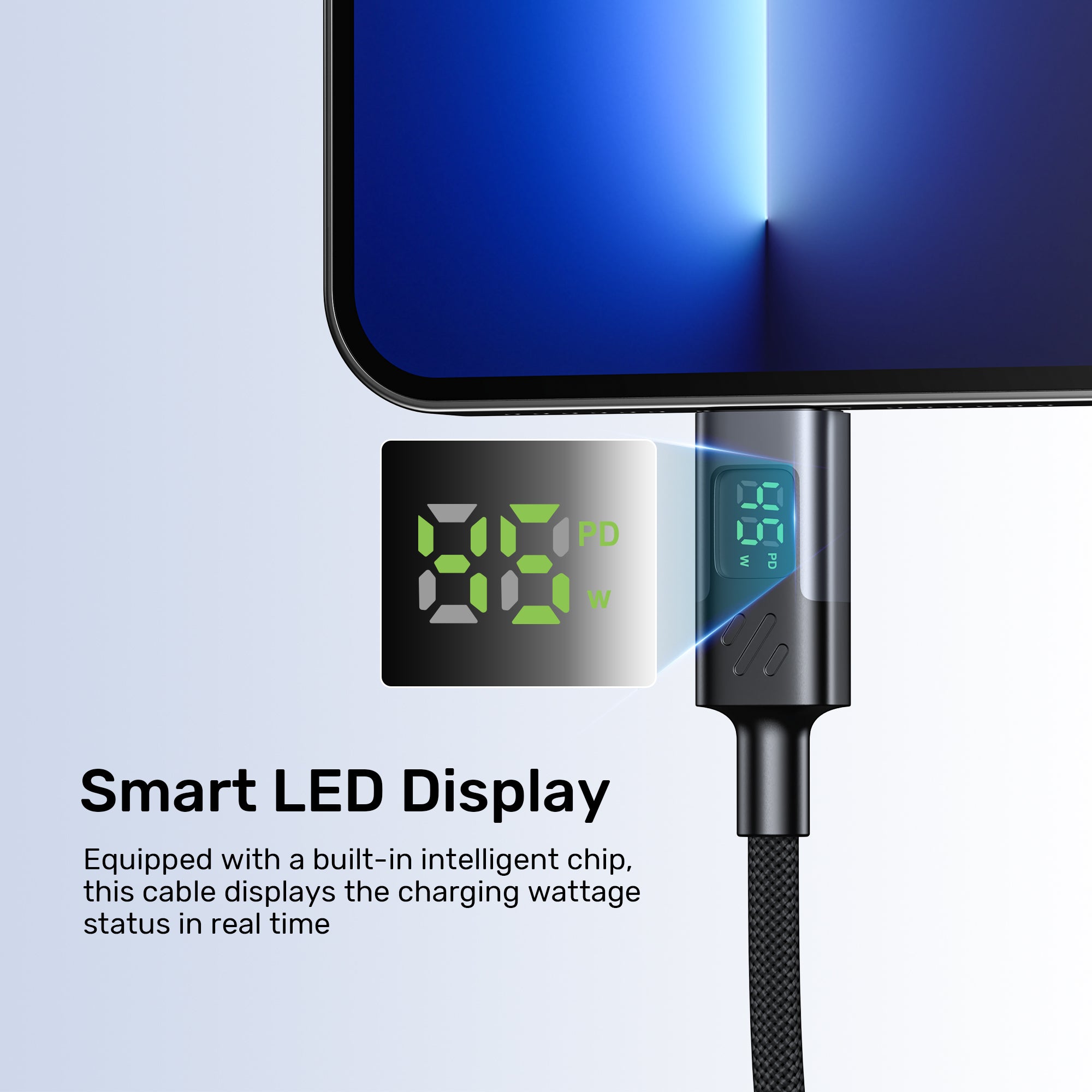 PD 60W USB-C Charging Cable with LED Display