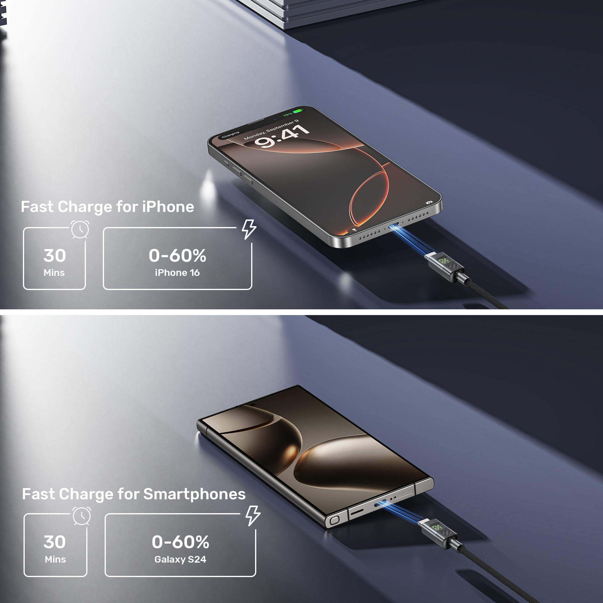 PD 60W USB-C Charging Cable with LED Display