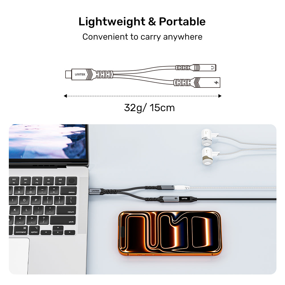 USB-C to 3.5mm Audio and PD Charging Adapter