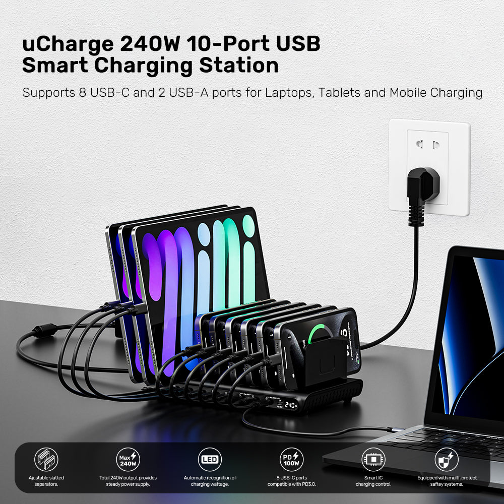 uCharge 240W 10ポートUSBスマート充電ステーション