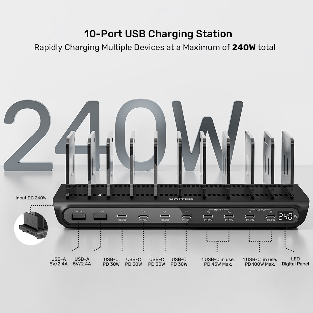 uCharge 240W 10ポートUSBスマート充電ステーション