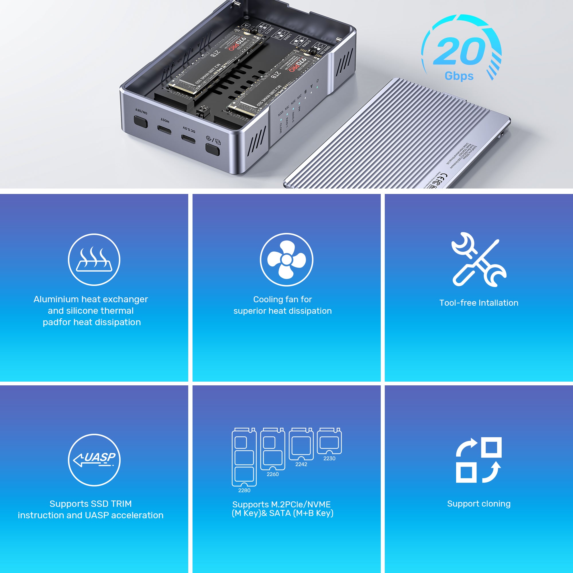 SolidForce 20Gbps Dual Bay RAID M.2 SSD Enclosure