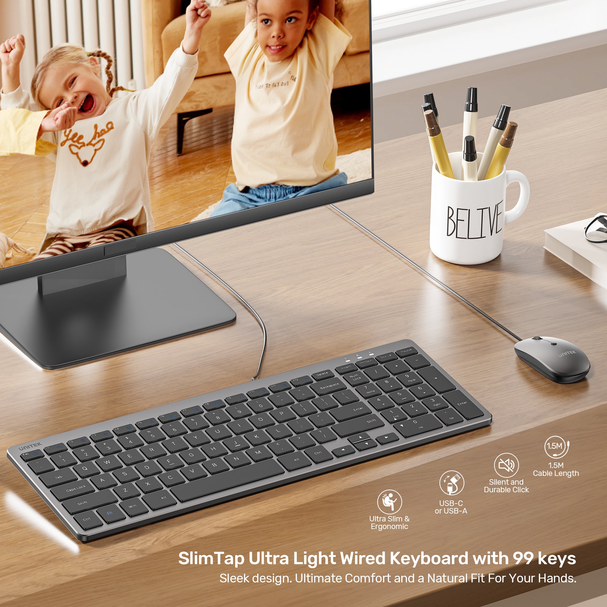 SlimTap Ultra Light Wired Keyboard with 99 keys