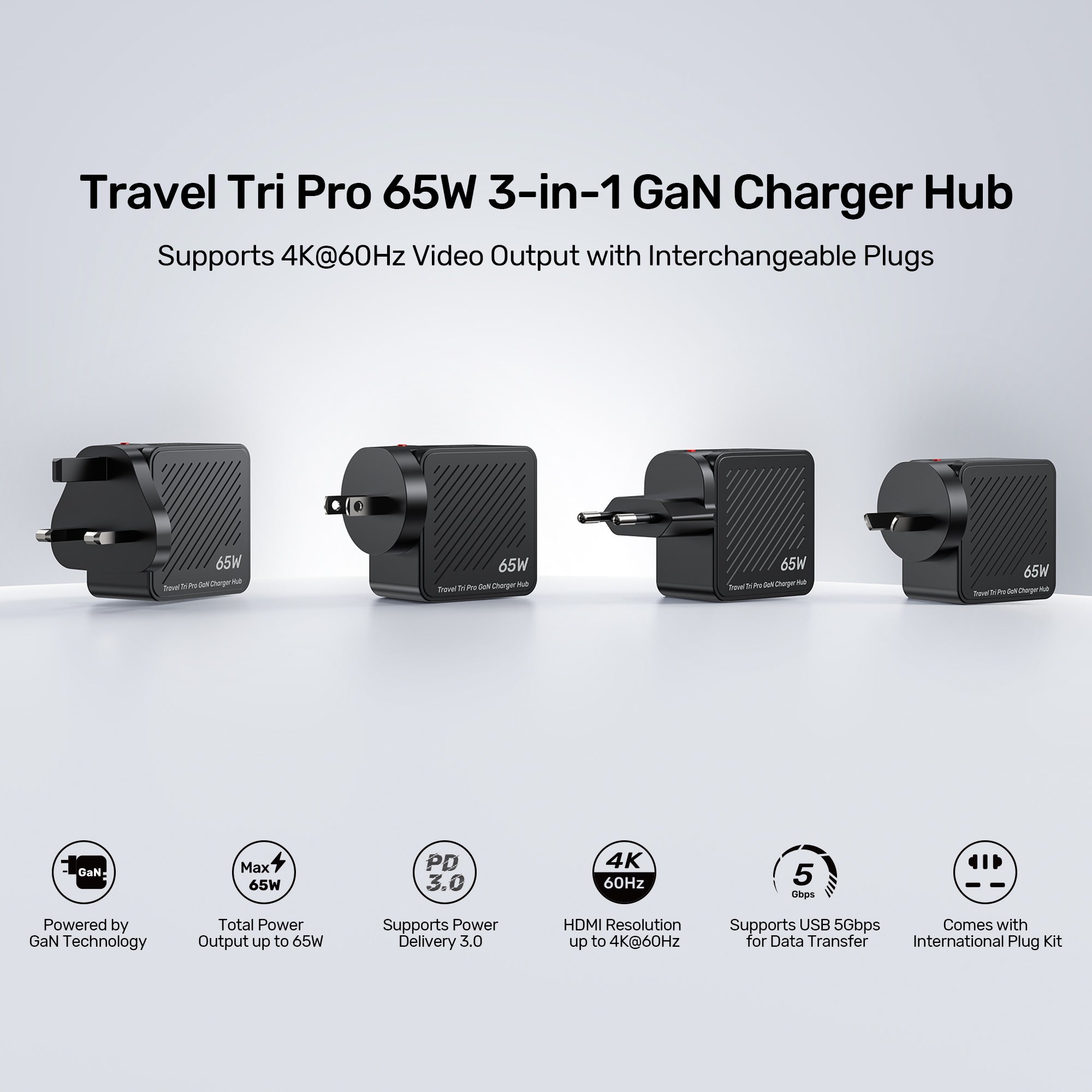 Travel Tri Pro 65W 3-in-1 GaN Charger Hub