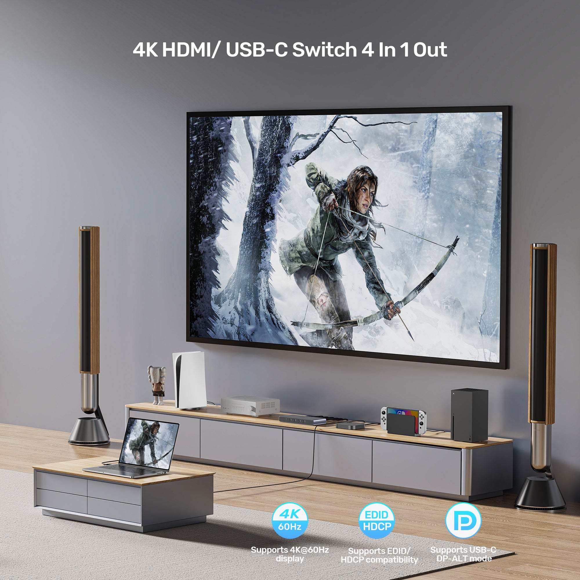 4K HDMI/ USB-C 스위치 4 입력 1 출력