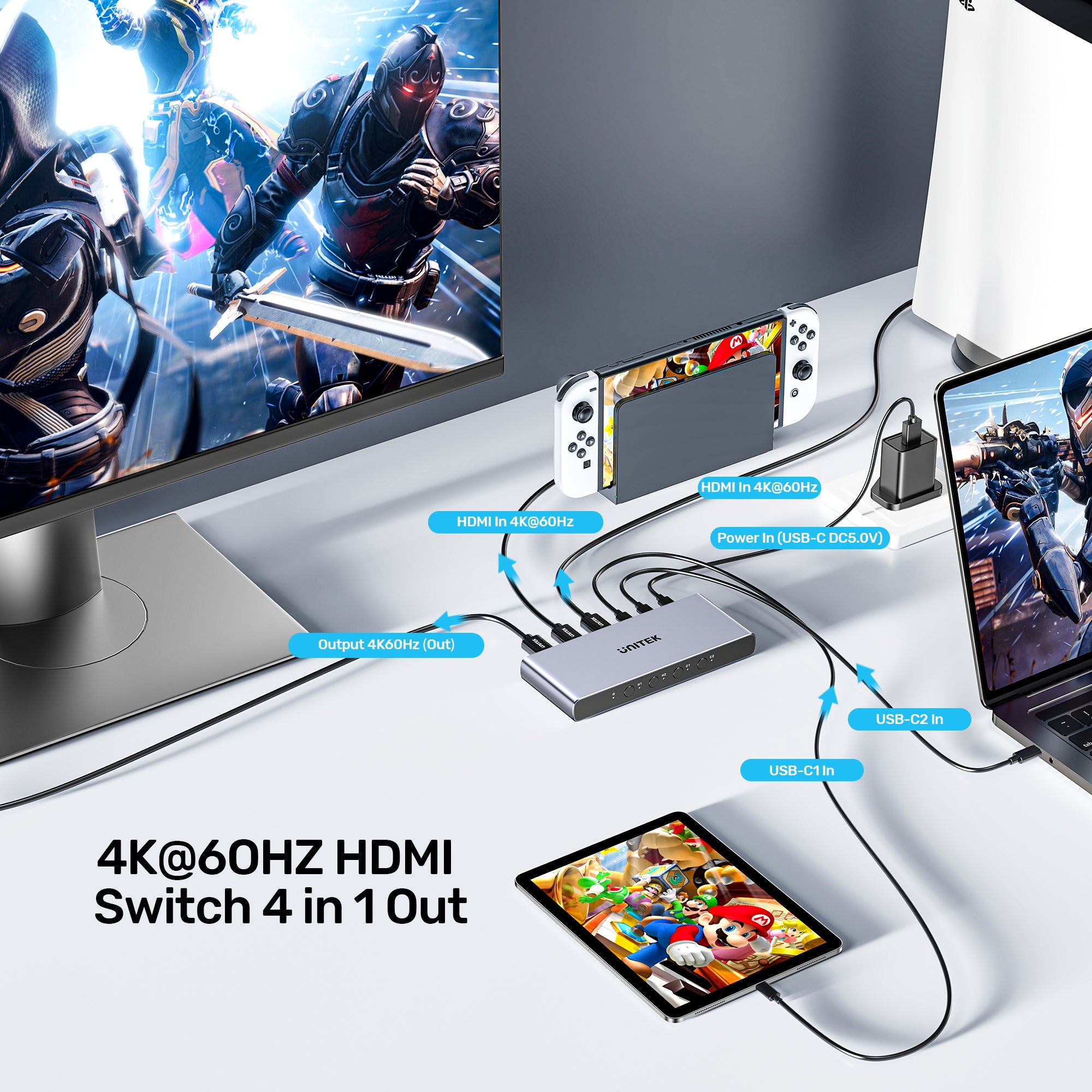 4K HDMI/ USB-C 스위치 4 입력 1 출력