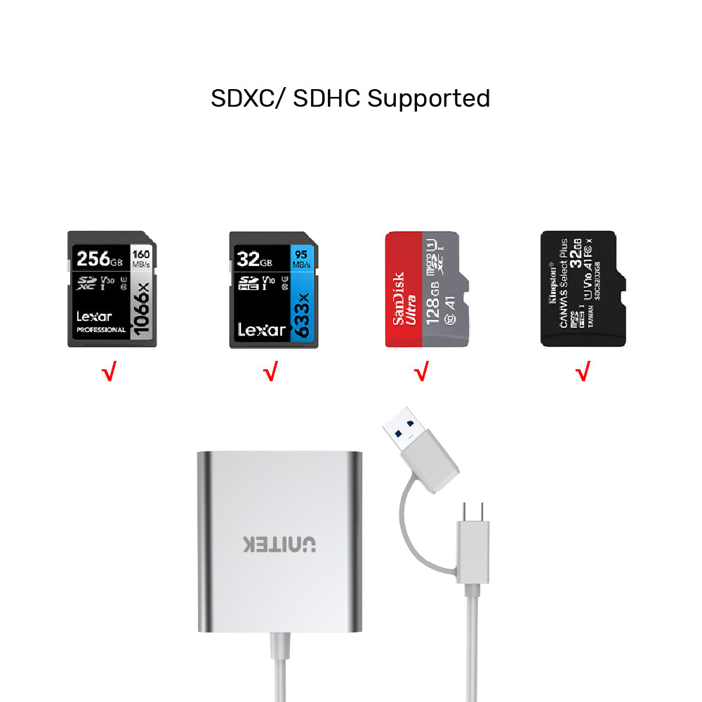 3 Ports USB3.0 Card Reader With USB-C Adapter