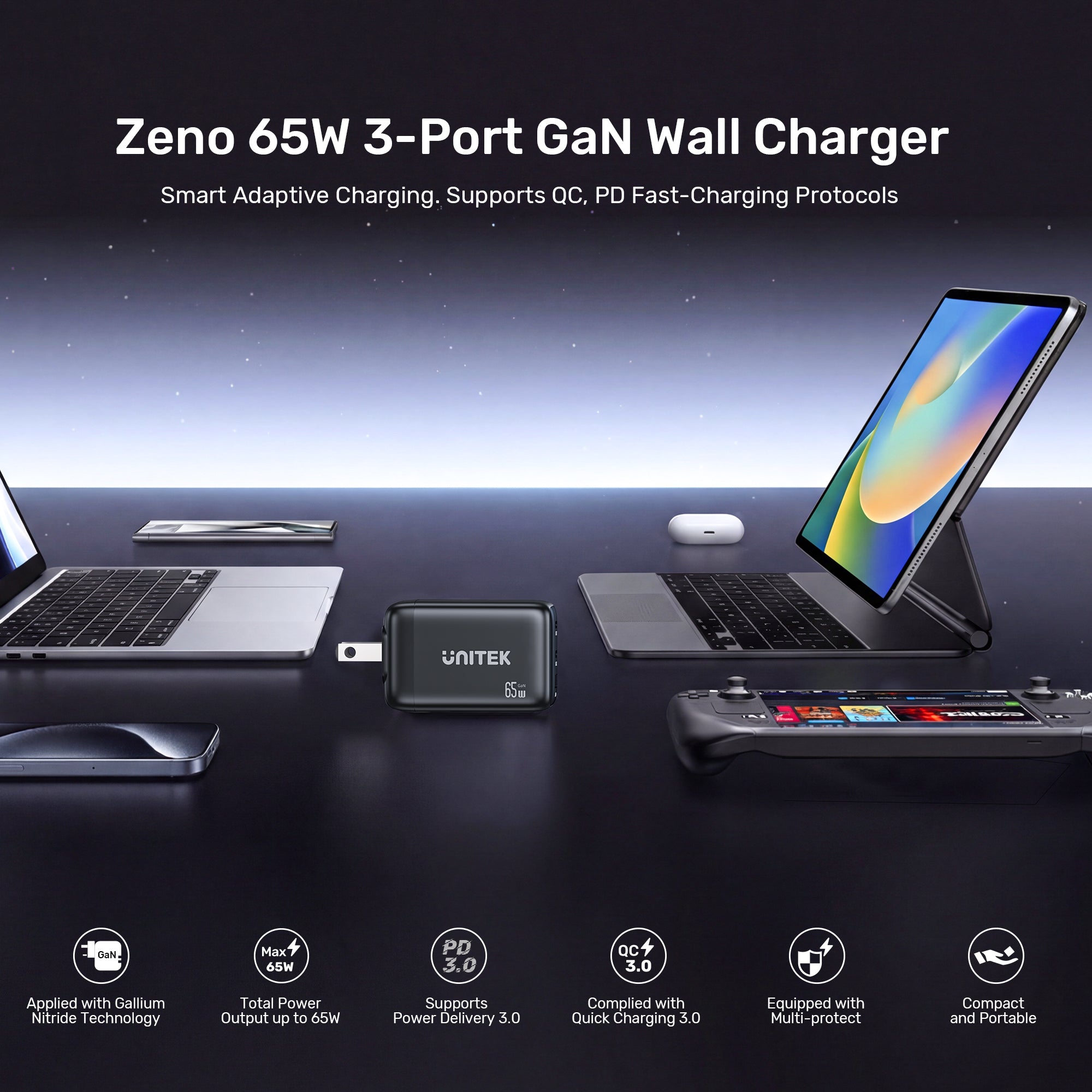 Zeno 65W 3-Port GaN Wall Charger