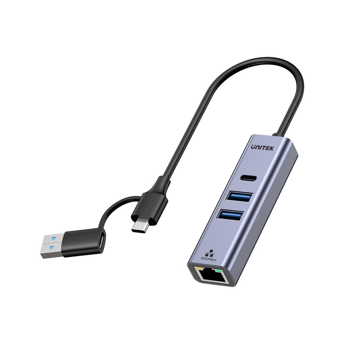 uHUB Q4+ Ethernet Hub (2x USB-A, 1x USB-C Port)