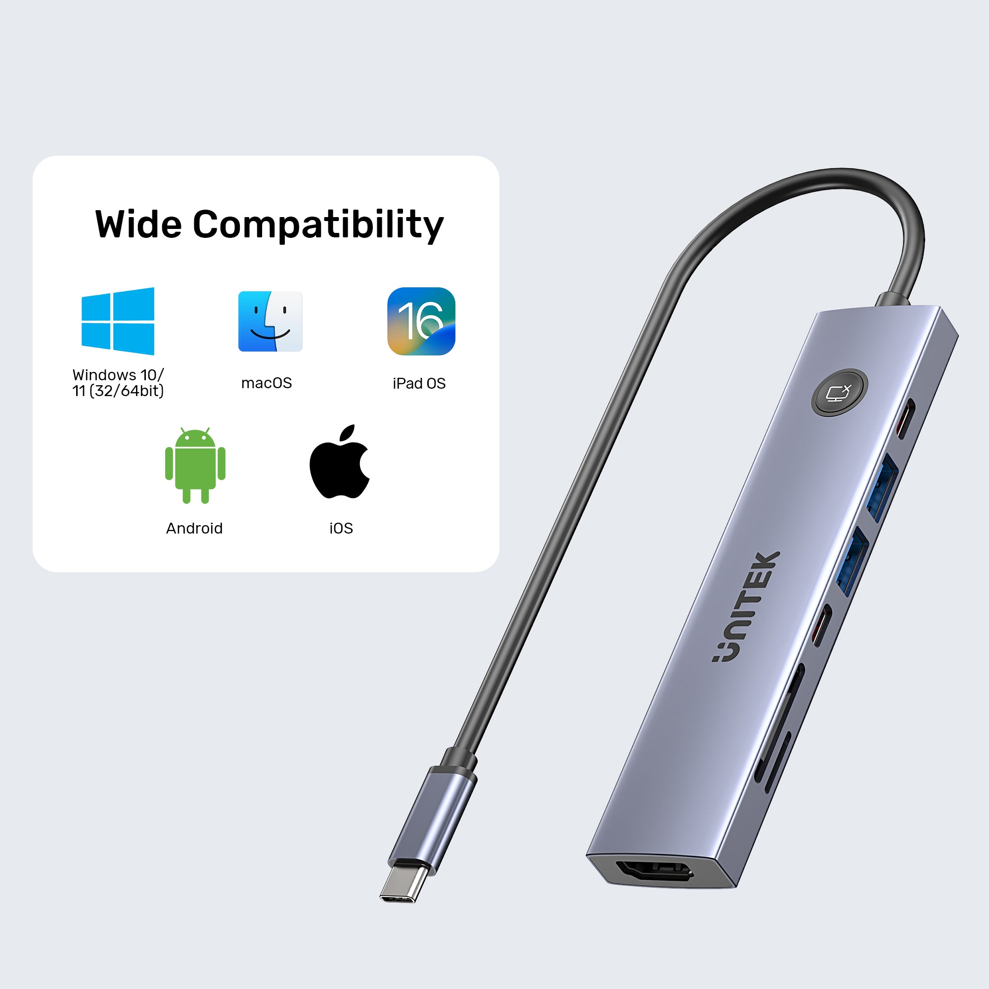 uHUB S7 Pro 7-in-1 5Gbps USB-C Hub with Screen On/Off button