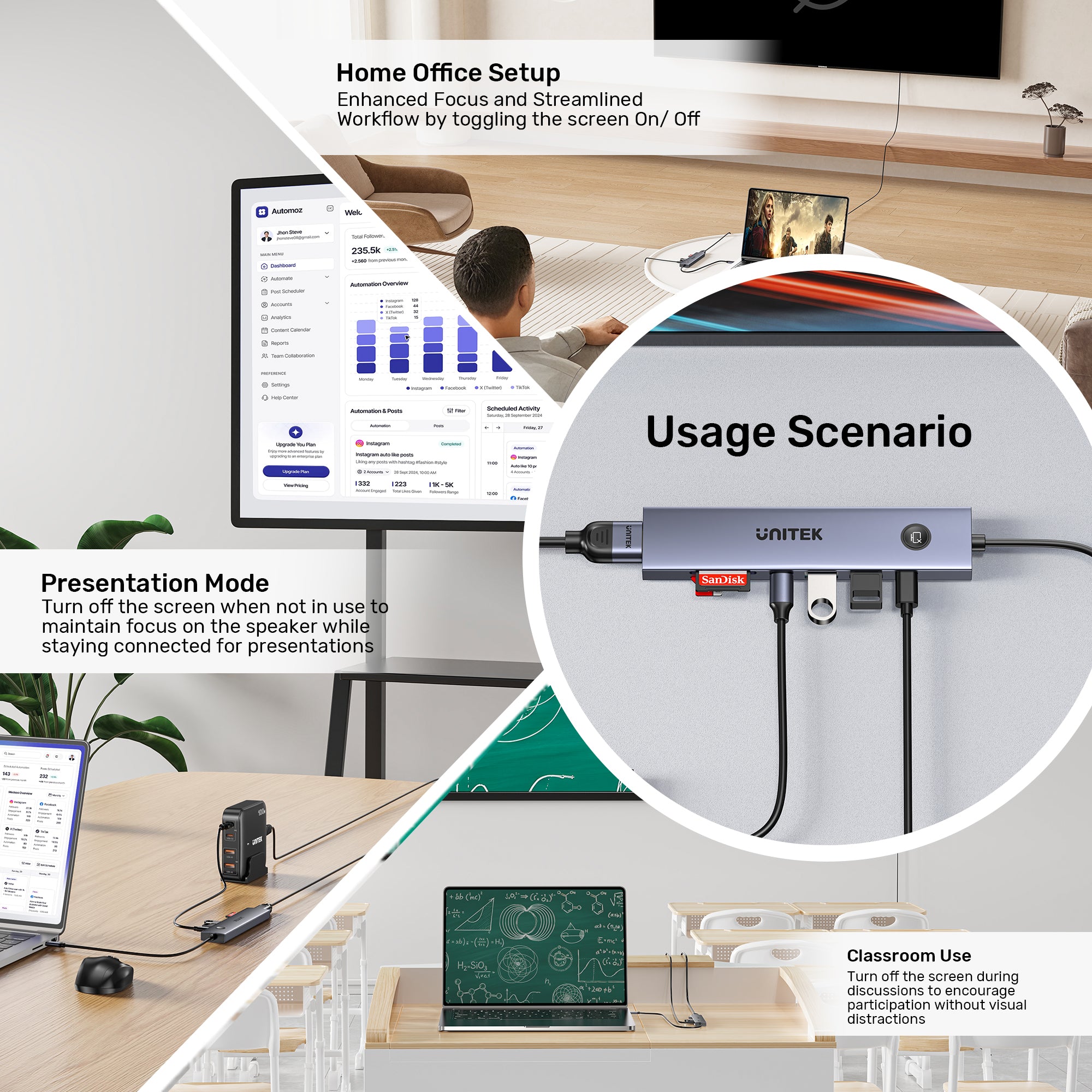 uHUB S7 Pro 7-in-1 5Gbps USB-C Hub with Screen On/Off button