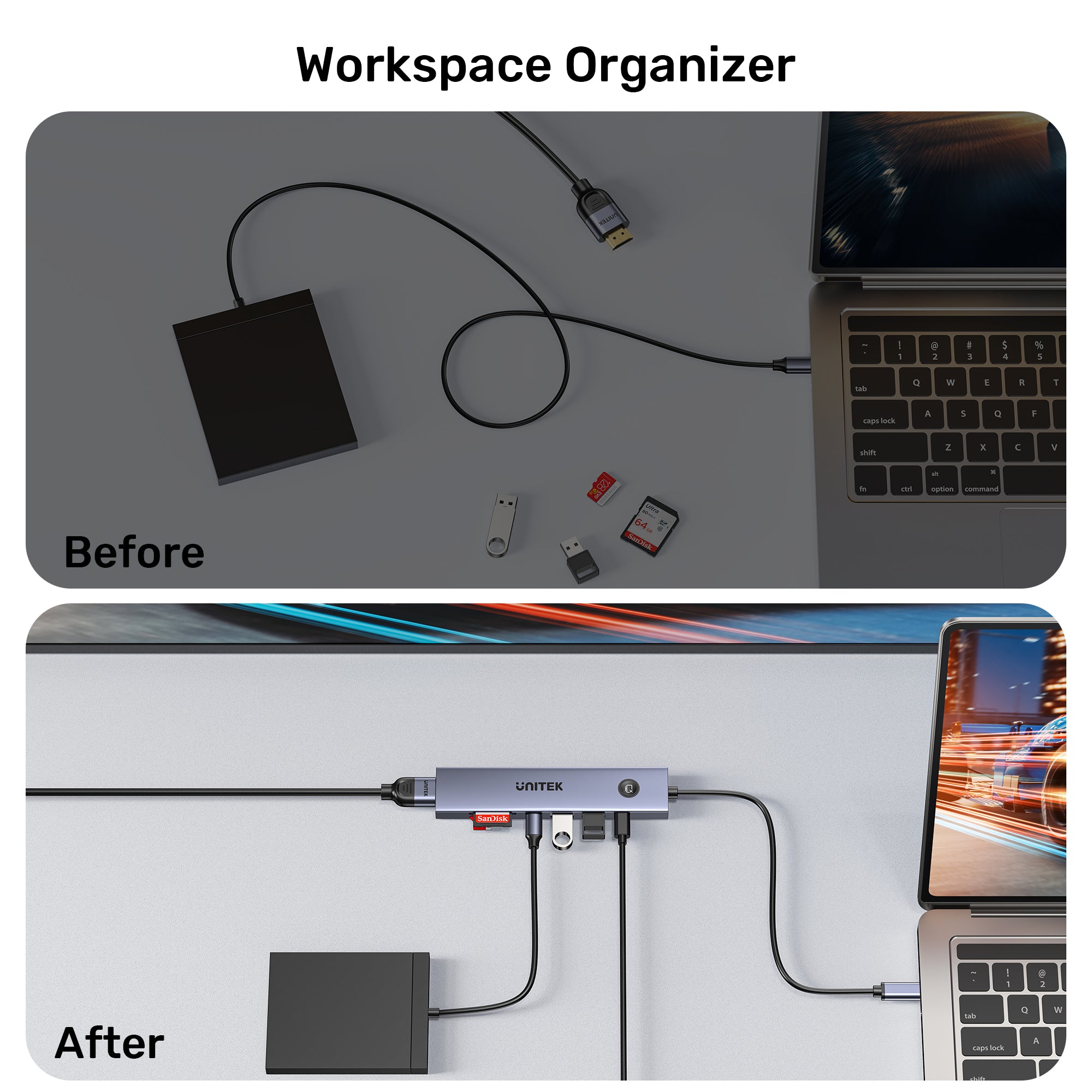 uHUB S7 Pro 7-in-1 5Gbps USB-C Hub with Screen On/Off button