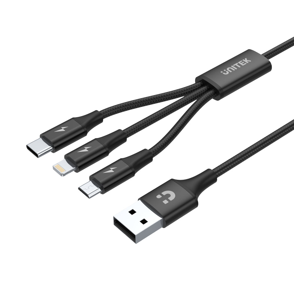 vagabond fragment nylon 3-in-1 USB-A to USB-C / Micro USB / Lightning Multi Charging Cable