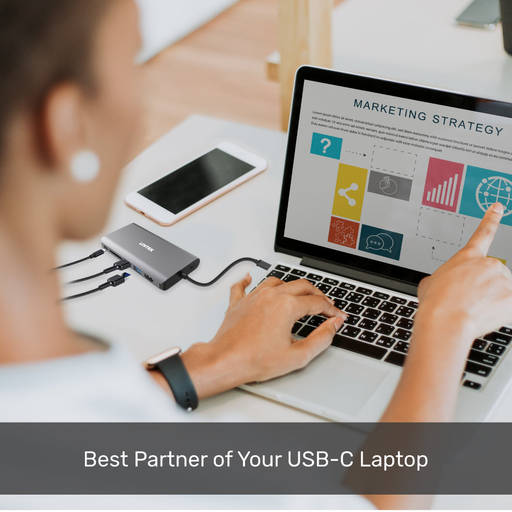 uHUB O8+ 8-in-1 USB-C Hub with Dual Display, Ethernet and PD 100W