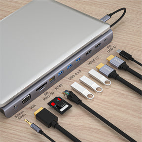 uHUB 11+ 11-in-1 USB-C Ethernet Hub with MST Triple Monitor (Dual HDMI), 100W PD, Dual Card Reader