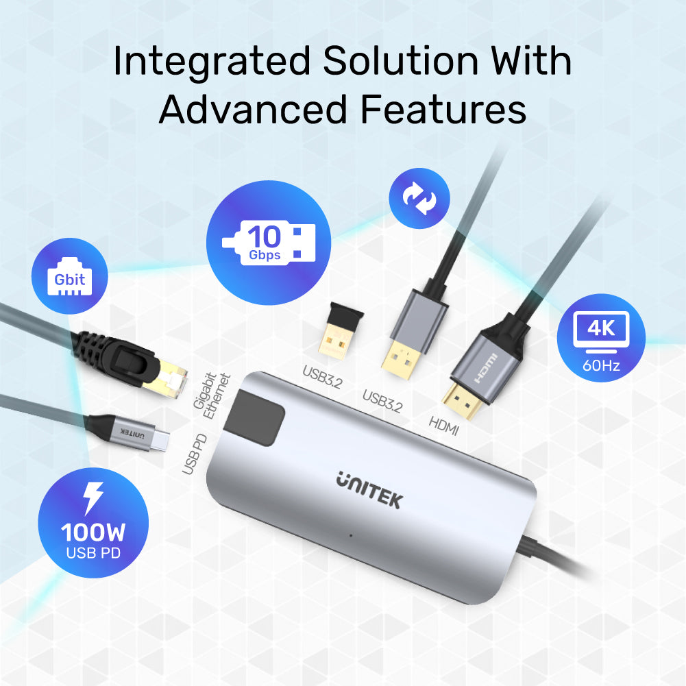 uHUB P5+ 5-in-1 USB-C Ethernet Hub with HDMI and 100W Power Delivery