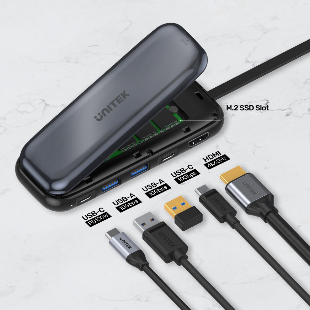 uHUB H6 Storage 6-in-1 USB-C M.2 SSD Storage Hub with 10Gbps Data, HDMI and PD 100W
