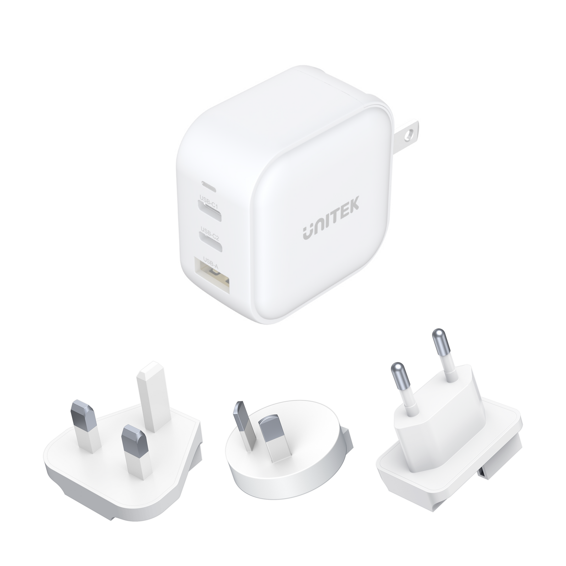 TRAVEL TRI GaN 3 Ports 66W Charger with USB PD and QC 3.0 in White (Travel Charger)