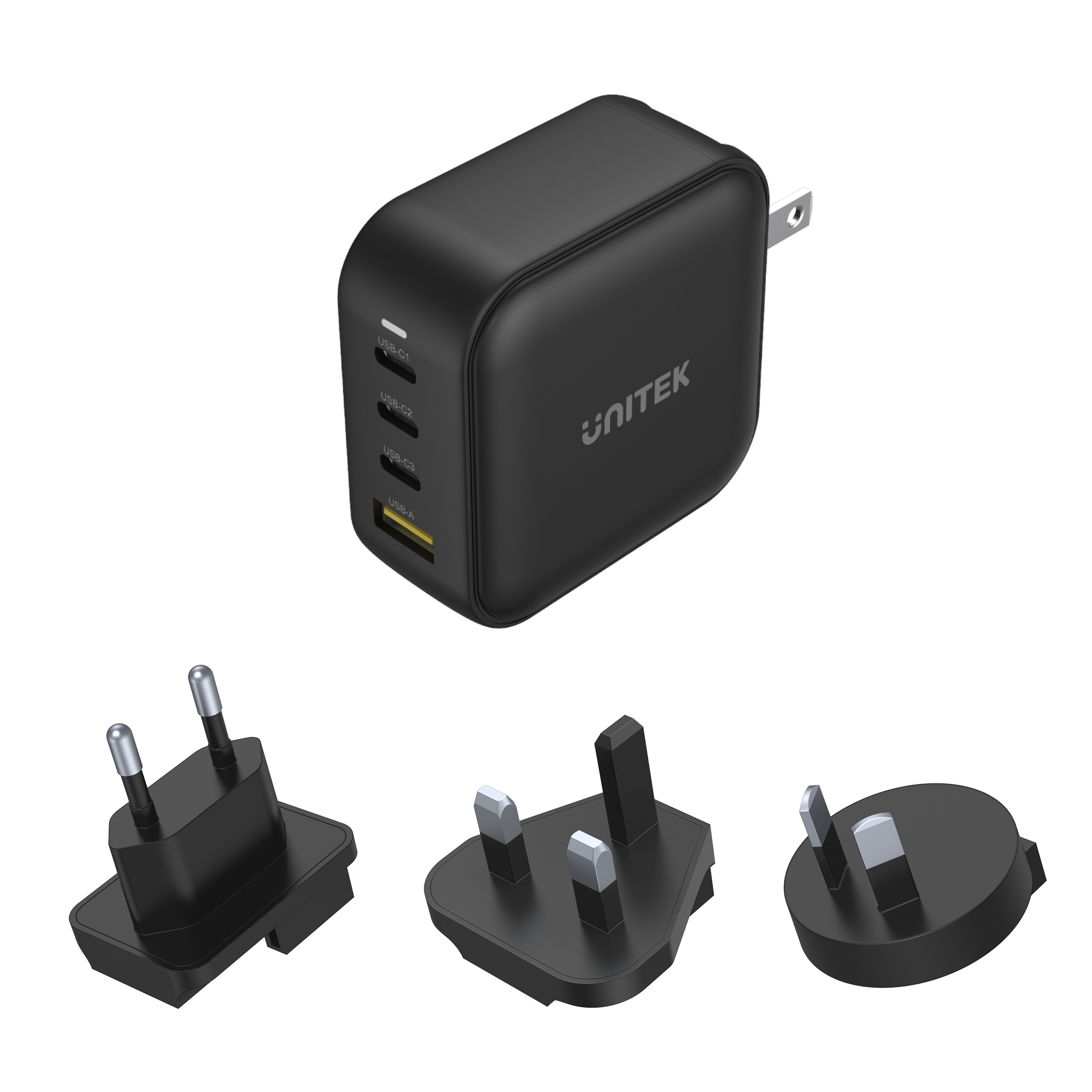 TRAVEL QUAD GaN 4 Ports 100W Charger with USB PD and QC 3.0 in Black (