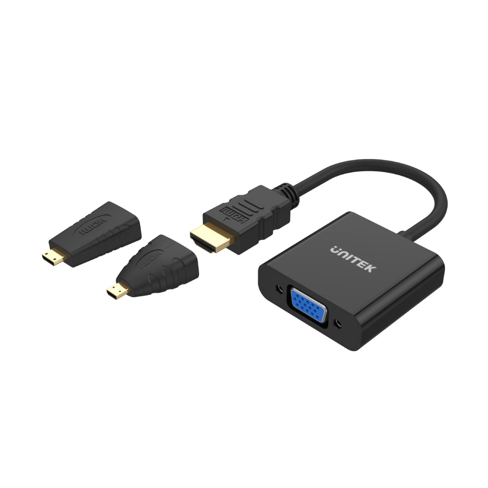 HDMI to VGA Adapter with 3.5mm for Stereo Audio plus Mini & Micro HDMI