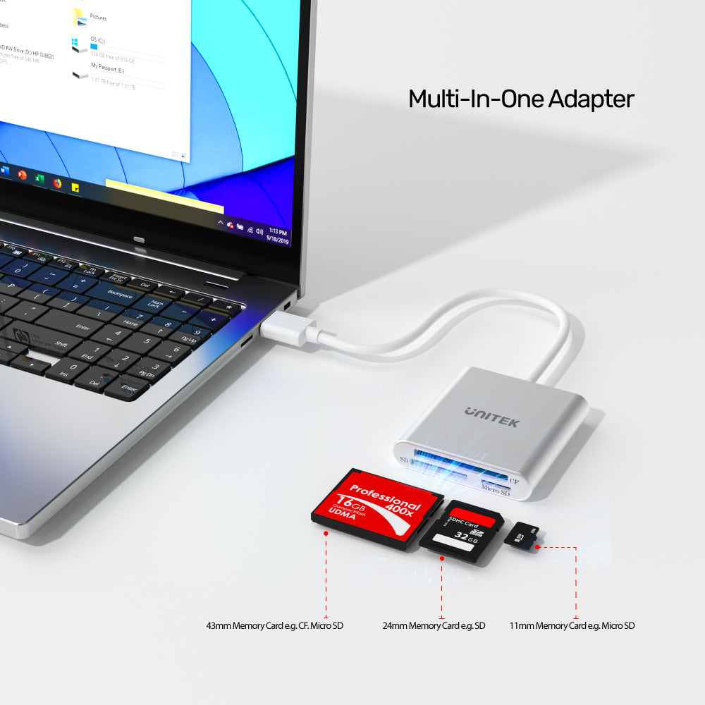 USB 3.0 3-Port Memory Card Reader