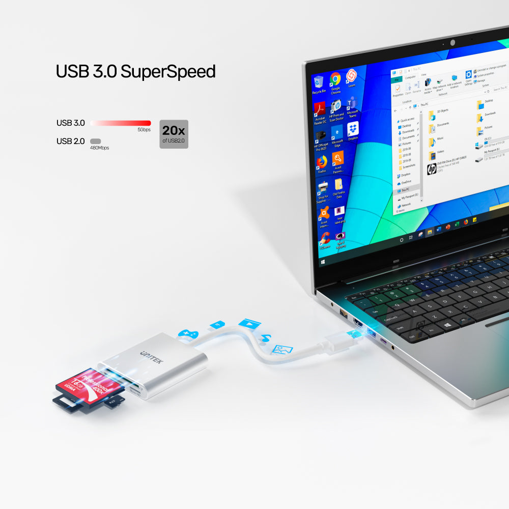 USB 3.0 3-Port Memory Card Reader