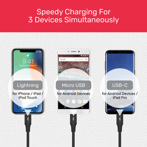 3-in-1 USB-A to USB-C / Micro USB / Lightning Multi Charging Cable