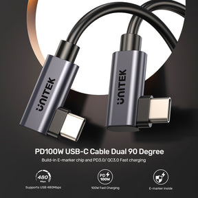PD100W USB-C Cable Dual 90 Degree