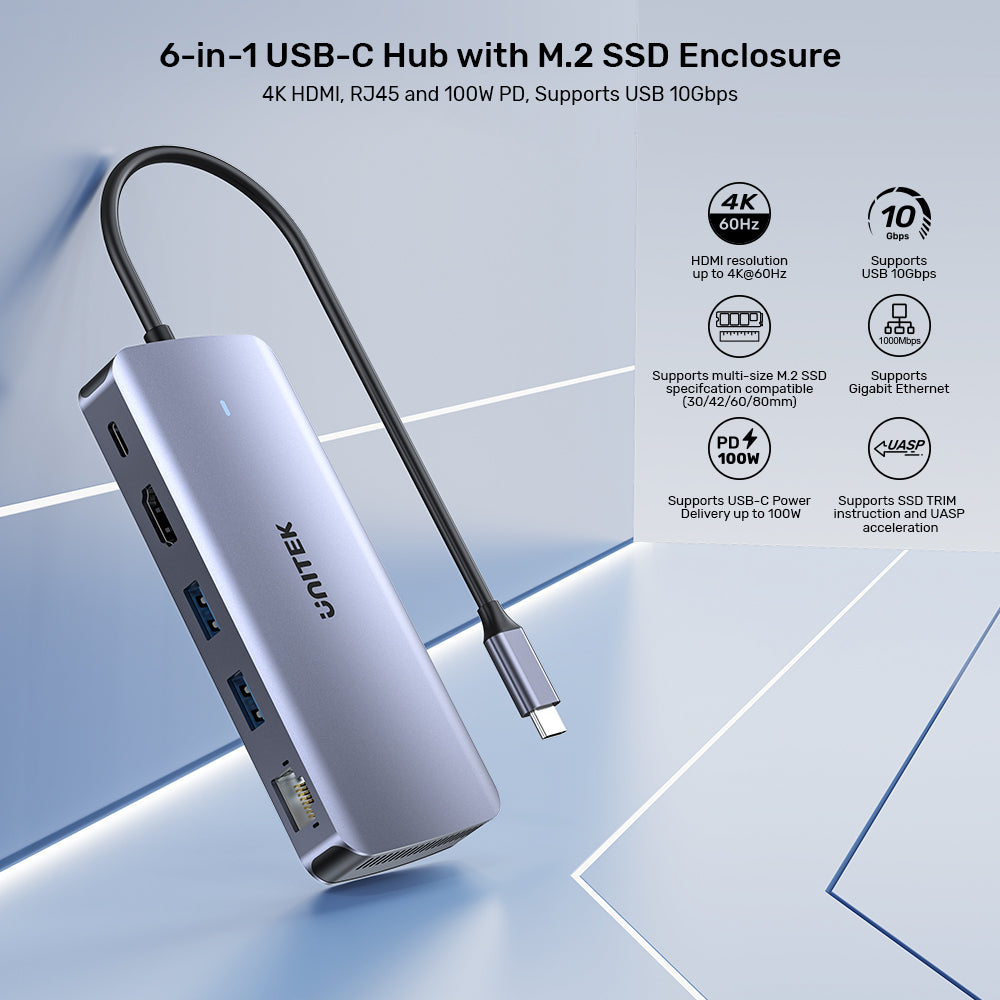 6-in-1 USB-C Hub with M.2 SSD Enclosure