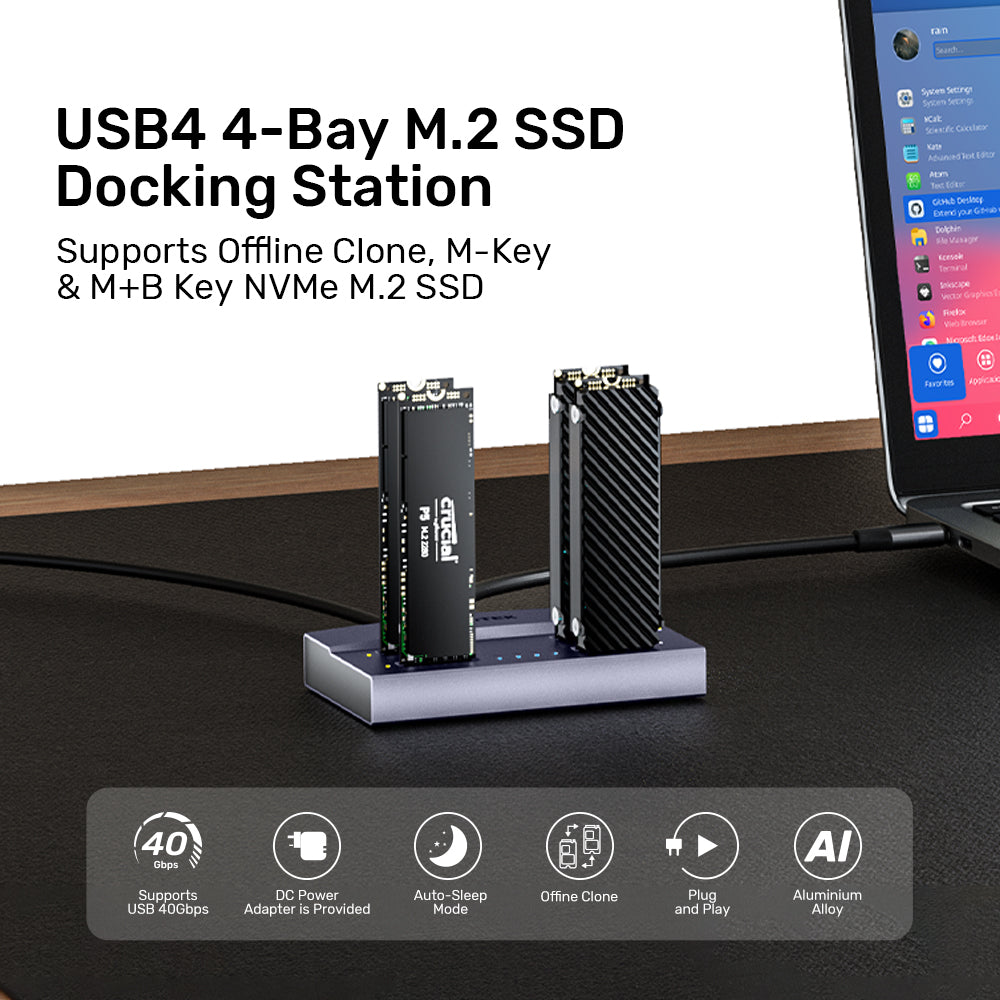 USB4 4-Bay M.2 SSD Docking Station