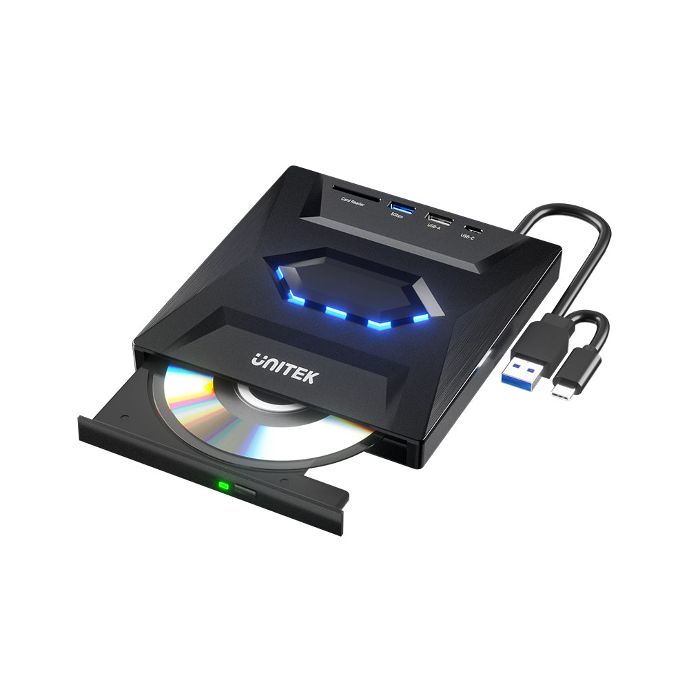 5-in-1 External Optical Drive with USB Hub | UNITEK