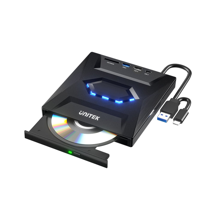 5-in-1 External Optical Drive with USB Hub | UNITEK