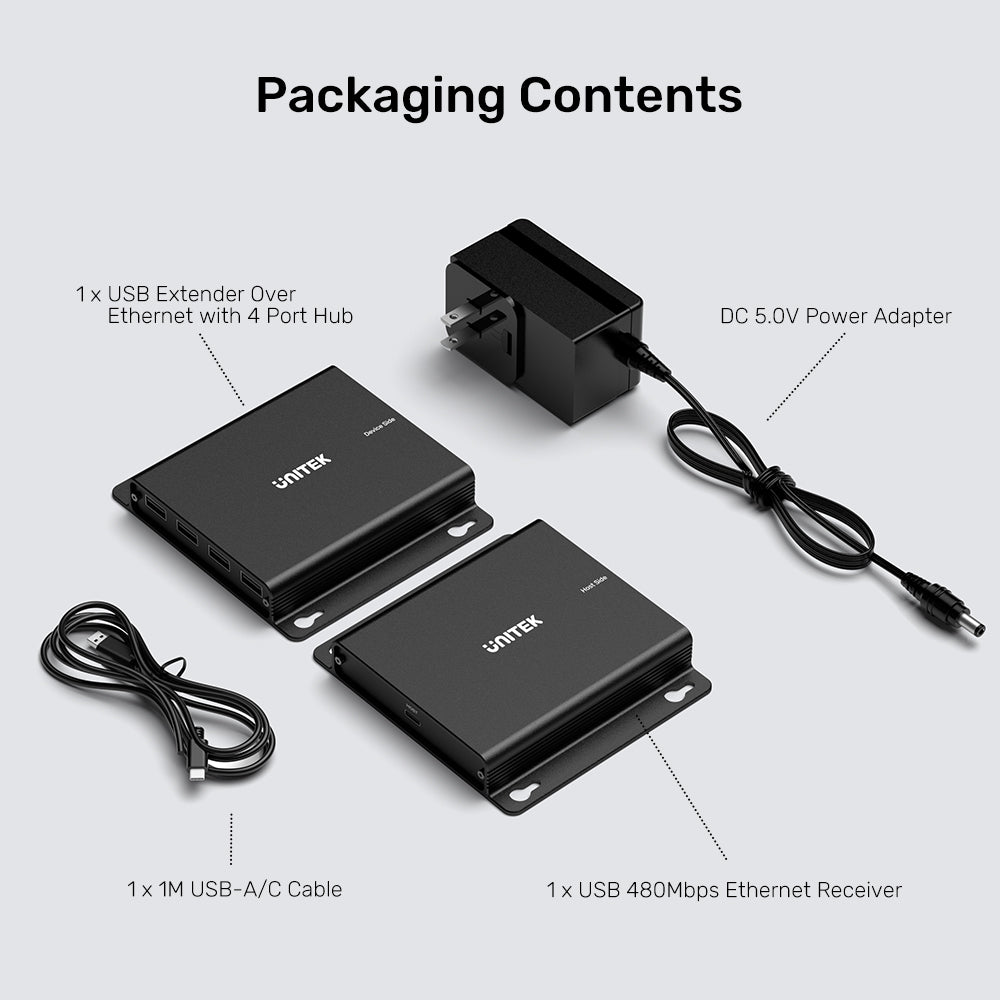 150M USB Extender Over Ethernet with 4-Port Hub