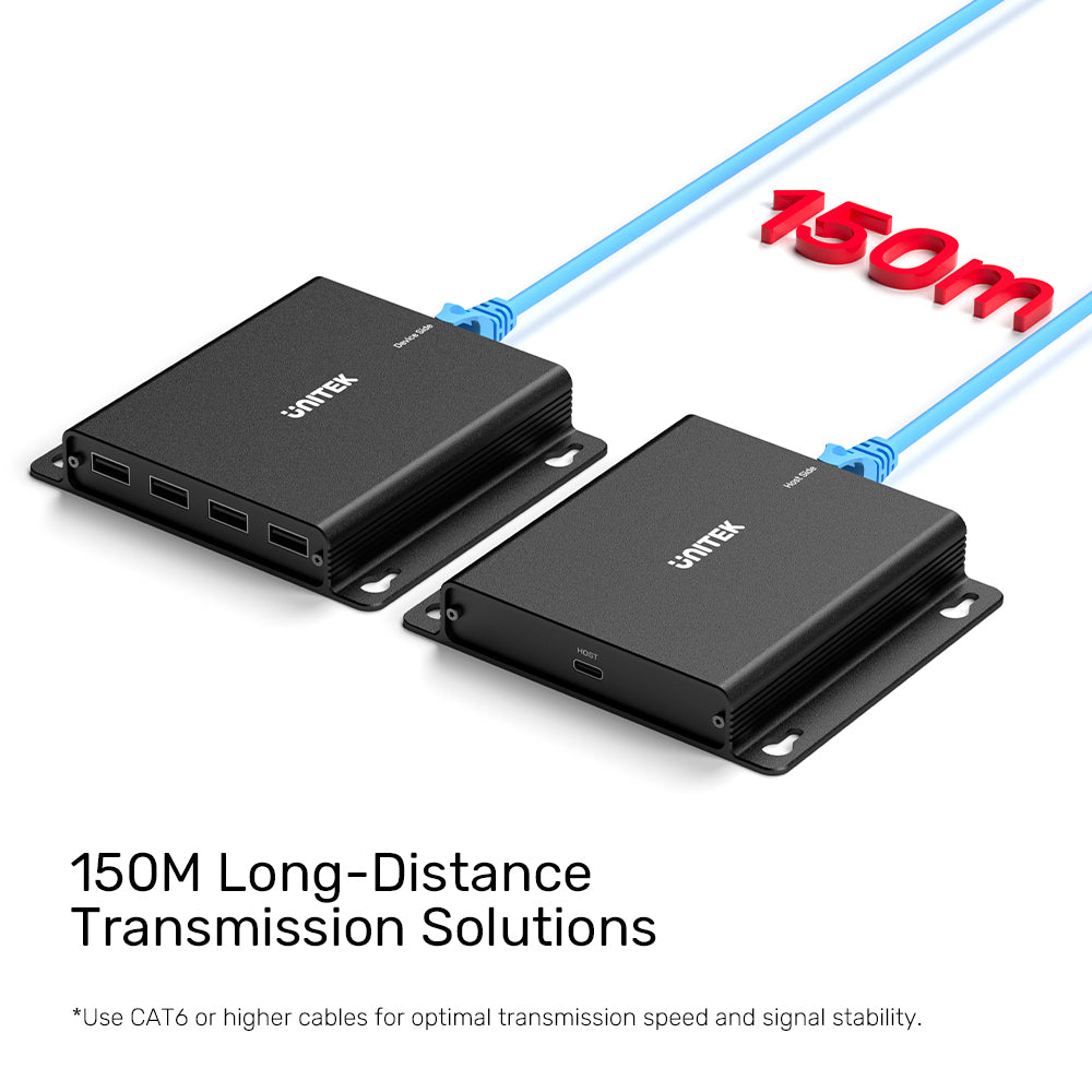 150M USB Extender Over Ethernet with 4-Port Hub