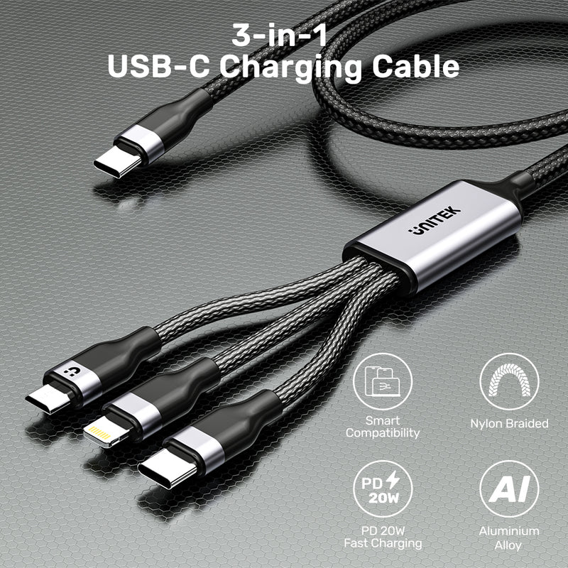 3-in-1 USB-C cable: Lightning, USB-C & Micro-USB devices| UNITEK