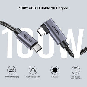 90 Usb Cable 100W USB-C Cable 90 Degree | UNITEK